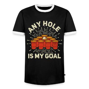 N’importe quel trou est mon objectif - Bierpong Saufen Bier Pong - T-shirt contrasté Homme - noir/blanc - Devant - AI Model Female 172 light (172cm) & AI Model Male 178 light (178cm)