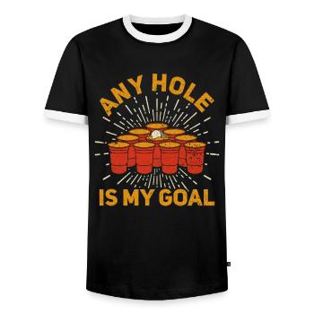 N’importe quel trou est mon objectif - Bierpong Saufen Bier Pong - T-shirt contrasté Homme - noir/blanc - Devant - AI Model Female 172 light (172cm) & AI Model Male 178 light (178cm)