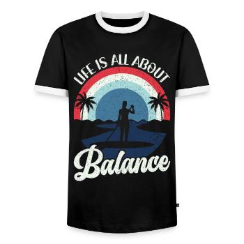 Life is all about Balance - Stand-up Paddle Stand Up - Men's Ringer Shirt - black/white - Front - AI Model Female 172 light (172cm) & AI Model Male 178 light (178cm)