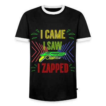 I Came I Saw I Zapped Laser Tag Player Gifts - Men's Ringer Shirt - black/white - Front - AI Model Female 172 light (172cm) & AI Model Male 178 light (178cm)