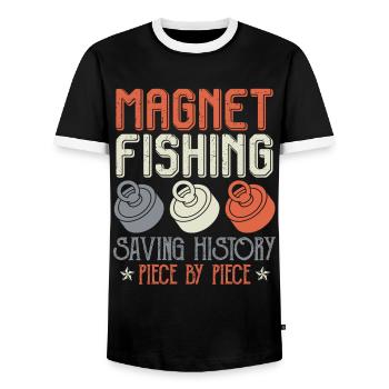 Magnetfischen Saving History Magnetfischer - Männer Kontrast-T-Shirt - Schwarz/Weiß - Vorne - AI Model Female 172 light (172cm) & AI Model Male 178 light (178cm)