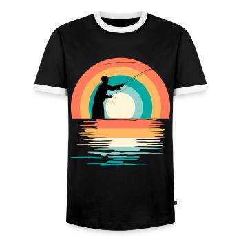 Pêche à la mouche Suivez les pêcheurs à la mouche de rivière - T-shirt contrasté Homme - noir/blanc - Devant - AI Model Female 172 light (172cm) & AI Model Male 178 light (178cm)