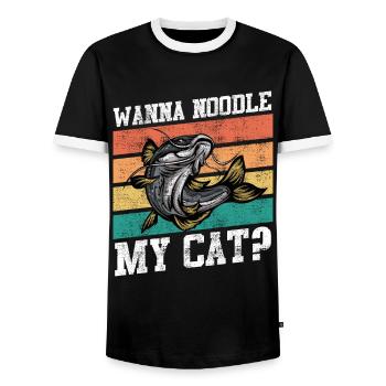Noodler Wanna Noodle my Cat Waller Angeln - Männer Kontrast-T-Shirt - Schwarz/Weiß - Vorne - AI Model Female 172 light (172cm) & AI Model Male 178 light (178cm)