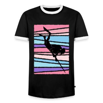 Spearfisher, Fish Hunting, Harpoons, Dive, Fisherman - Men's Ringer Shirt - black/white - Front - AI Model Female 172 light (172cm) & AI Model Male 178 light (178cm)