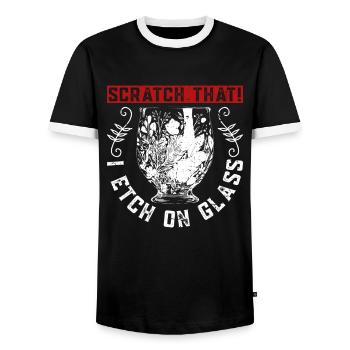 Scratch that! I etch on glass - glass etching - Men's Ringer Shirt - black/white - Front - AI Model Female 172 light (172cm) & AI Model Male 178 light (178cm)