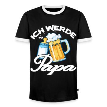 Schwangerschaft 2023 – Ich werde Papa – Werdender - Männer Kontrast-T-Shirt - Schwarz/Weiß - Vorne - AI Model Female 172 light (172cm) & AI Model Male 178 light (178cm)