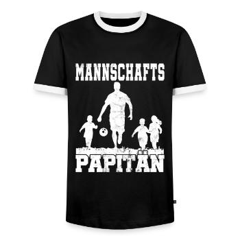 Schwangerschaft 2023 – Mannschafts Papitän – - Männer Kontrast-T-Shirt - Schwarz/Weiß - Vorne - AI Model Female 172 light (172cm) & AI Model Male 178 light (178cm)