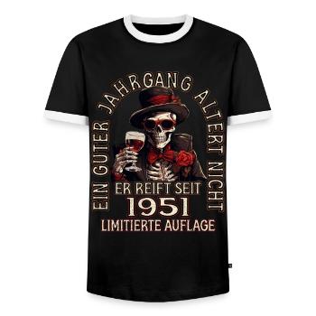 72. Geburtstag 1951 72er Guter Jahrgang - Männer Kontrast-T-Shirt - Schwarz/Weiß - Vorne - AI Model Female 172 light (172cm) & AI Model Male 178 light (178cm)