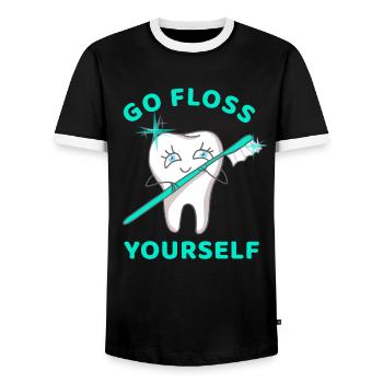 Allez passer la soie dentaire vous-même - T-shirt contrasté Homme - noir/blanc - Devant - AI Model Female 172 light (172cm) & AI Model Male 178 light (178cm)