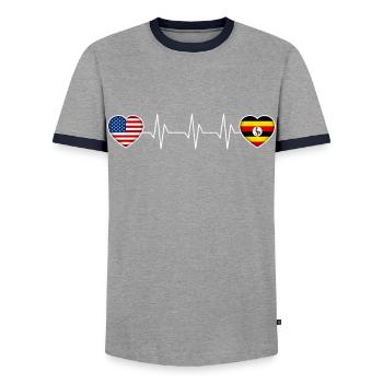 Uganda - Men's Ringer Shirt - grey/navy  - Front - AI Model Female 172 light (172cm) & AI Model Male 178 light (178cm)