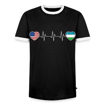 Uzbekistan - Men's Ringer Shirt - black/white - Front - AI Model Female 172 light (172cm) & AI Model Male 178 light (178cm)