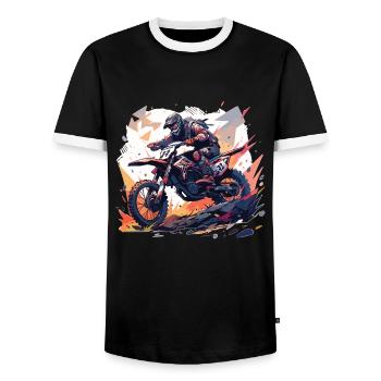 Supermoto Motocross Motocross Motorcycle Biker - Men's Ringer Shirt - black/white - Front - AI Model Female 172 light (172cm) & AI Model Male 178 light (178cm)