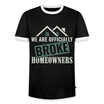 Officially Broke Home Owners - Homeowner - Men's Ringer Shirt - black/white - Front - AI Model Female 172 light (172cm) & AI Model Male 178 light (178cm)