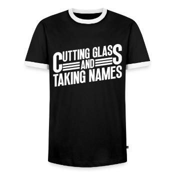 Couper le verre et prendre des noms - vitrail - T-shirt contrasté Homme - noir/blanc - Devant - AI Model Female 172 light (172cm) & AI Model Male 178 light (178cm)