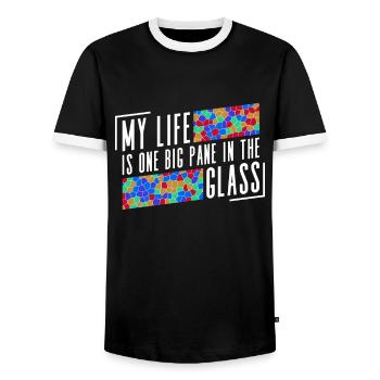 Mein Leben ist eine große Scheibe im Glas - - Männer Kontrast-T-Shirt - Schwarz/Weiß - Vorne - AI Model Female 172 light (172cm) & AI Model Male 178 light (178cm)