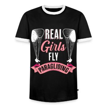 Paraglider Frauen Real Girls Fly Paragliding - Männer Kontrast-T-Shirt - Schwarz/Weiß - Vorne - AI Model Female 172 light (172cm) & AI Model Male 178 light (178cm)