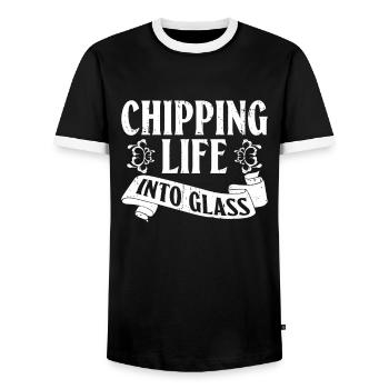 Chipping life into the glass - Chip Work Glaskünstler - Men's Ringer Shirt - black/white - Front - AI Model Female 172 light (172cm) & AI Model Male 178 light (178cm)