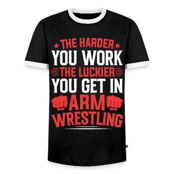 Arm wrestler - Men's Ringer Shirt - black/white - Front - AI Model Female 172 light (172cm) & AI Model Male 178 light (178cm)