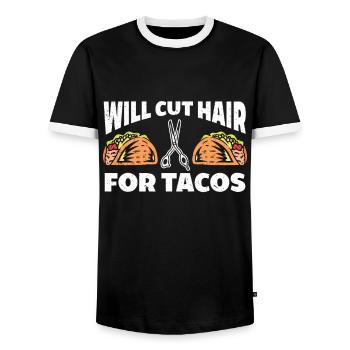 Drôle de coiffeur Cadeau Styliste Coiffeur - T-shirt contrasté Homme - noir/blanc - Devant - AI Model Female 172 light (172cm) & AI Model Male 178 light (178cm)