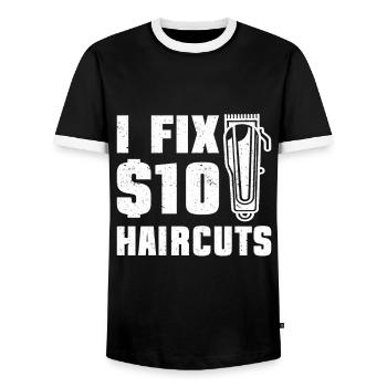 Drôle de coiffeur Cadeau Styliste Coiffeur - T-shirt contrasté Homme - noir/blanc - Devant - AI Model Female 172 light (172cm) & AI Model Male 178 light (178cm)