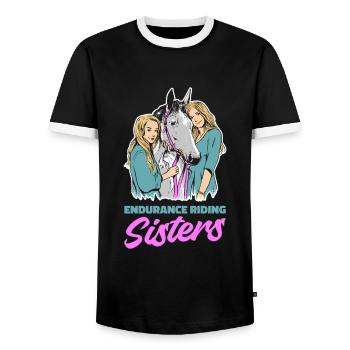 Horse Equestrian Sister Endurance Riding - Men's Ringer Shirt - black/white - Front - AI Model Female 172 light (172cm) & AI Model Male 178 light (178cm)