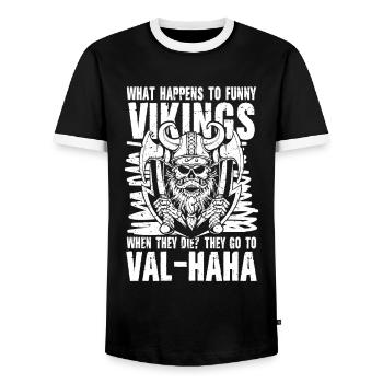 Funny Vikings They Got To Val-HaHa - Männer Kontrast-T-Shirt - Schwarz/Weiß - Vorne - AI Model Female 172 light (172cm) & AI Model Male 178 light (178cm)