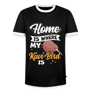 L’oiseau kiwi est ma maison Nouvelle-Zélande - T-shirt contrasté Homme - noir/blanc - Devant - AI Model Female 172 light (172cm) & AI Model Male 178 light (178cm)
