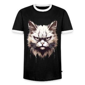 Cat Annoyed Cat Face Evil House Cat - Men's Ringer Shirt - black/white - Front - AI Model Female 172 light (172cm) & AI Model Male 178 light (178cm)