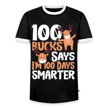 100 Bucks sagen, ich bin 100 Tage klüger 100 Tage - Männer Kontrast-T-Shirt - Schwarz/Weiß - Vorne - AI Model Female 172 light (172cm) & AI Model Male 178 light (178cm)