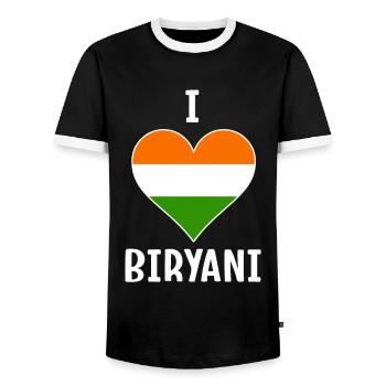 Cuisine indienne, gourmets, amateurs de biryani, - T-shirt contrasté Homme - noir/blanc - Devant - AI Model Female 172 light (172cm) & AI Model Male 178 light (178cm)