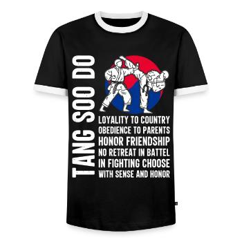 Tang so Do Gift - Men's Ringer Shirt - black/white - Front - AI Model Female 172 light (172cm) & AI Model Male 178 light (178cm)