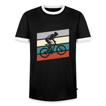 Mountain Bike Retro - Men's Ringer Shirt - black/white - Front - AI Model Female 172 light (172cm) & AI Model Male 178 light (178cm)