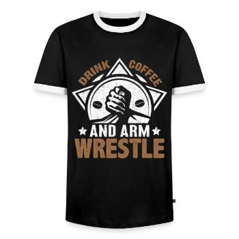 Arm wrestling arm wrestler - Men's Ringer Shirt - black/white - Front - AI Model Female 172 light (172cm) & AI Model Male 178 light (178cm)