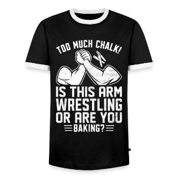 Arm wrestler - Men's Ringer Shirt - black/white - Front - AI Model Female 172 light (172cm) & AI Model Male 178 light (178cm)