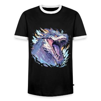 Dinosaur - Men's Ringer Shirt - black/white - Front - AI Model Female 172 light (172cm) & AI Model Male 178 light (178cm)