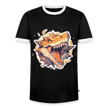 Dinosaur TRex - Men's Ringer Shirt - black/white - Front - AI Model Female 172 light (172cm) & AI Model Male 178 light (178cm)