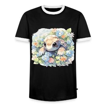 Turtle Lizard Turtle Baby Turtles - Men's Ringer Shirt - black/white - Front - AI Model Female 172 light (172cm) & AI Model Male 178 light (178cm)