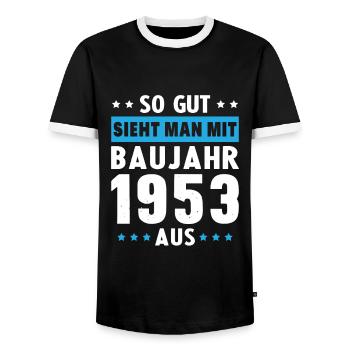 Geschenk Geburtstag 1953 Frau Mann Geschenkidee - Männer Kontrast-T-Shirt - Schwarz/Weiß - Vorne - AI Model Female 172 light (172cm) & AI Model Male 178 light (178cm)