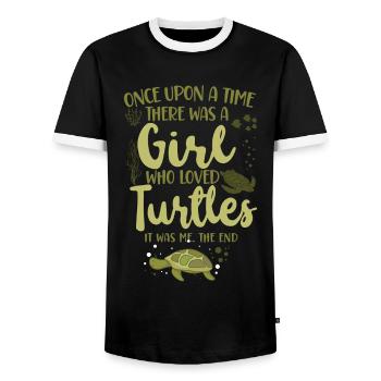 Sea Turtle Tortoise Once Upon A - Men's Ringer Shirt - black/white - Front - AI Model Female 172 light (172cm) & AI Model Male 178 light (178cm)