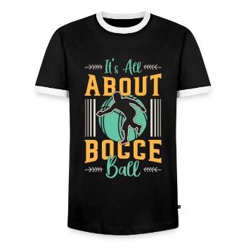 Bocce Ball It's All About Bocce Ball Bocci Boules - Men's Ringer Shirt - black/white - Front - AI Model Female 172 light (172cm) & AI Model Male 178 light (178cm)