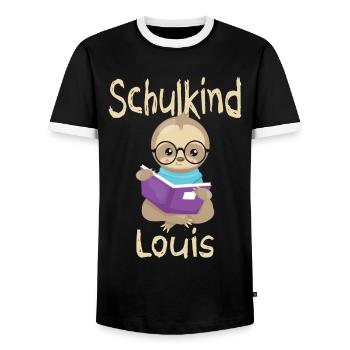 Schulkind Louis Faultier - Männer Kontrast-T-Shirt - Schwarz/Weiß - Vorne - AI Model Female 172 light (172cm) & AI Model Male 178 light (178cm)