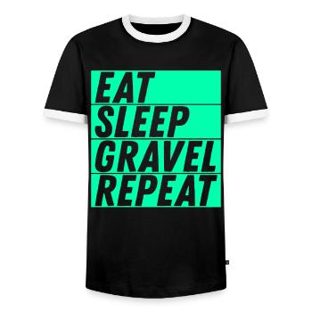 Manger Dormir Gravel Répéter Gravel Vélo Cycliste - T-shirt contrasté Homme - noir/blanc - Devant - AI Model Female 172 light (172cm) & AI Model Male 178 light (178cm)