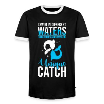 Horoscope astrologique du zodiaque Poissons - T-shirt contrasté Homme - noir/blanc - Devant - AI Model Female 172 light (172cm) & AI Model Male 178 light (178cm)