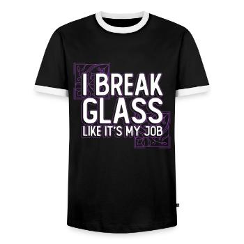 I break glass like it's my job - Chip - Men's Ringer Shirt - black/white - Front - AI Model Female 172 light (172cm) & AI Model Male 178 light (178cm)