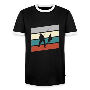 Fishing Retro - Men's Ringer Shirt - black/white - Front - AI Model Female 172 light (172cm) & AI Model Male 178 light (178cm)
