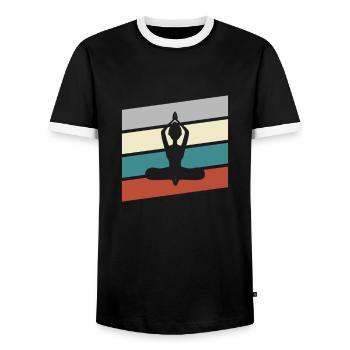 Yoga Retro - Männer Kontrast-T-Shirt - Schwarz/Weiß - Vorne - AI Model Female 172 light (172cm) & AI Model Male 178 light (178cm)