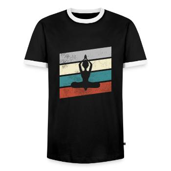 Yoga Retro - Männer Kontrast-T-Shirt - Schwarz/Weiß - Vorne - AI Model Female 172 light (172cm) & AI Model Male 178 light (178cm)