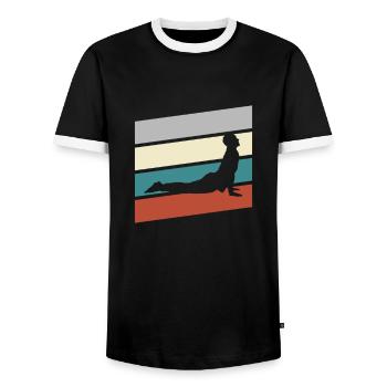 Yoga Retro - Männer Kontrast-T-Shirt - Schwarz/Weiß - Vorne - AI Model Female 172 light (172cm) & AI Model Male 178 light (178cm)