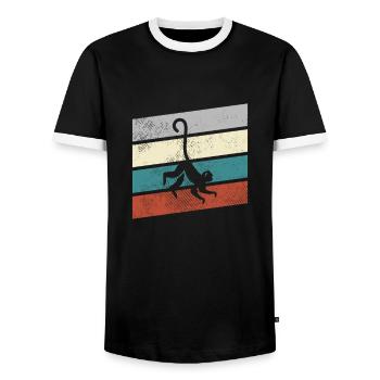 Monkey Retro - Men's Ringer Shirt - black/white - Front - AI Model Female 172 light (172cm) & AI Model Male 178 light (178cm)