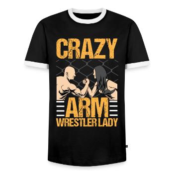 Arm wrestling - Men's Ringer Shirt - black/white - Front - AI Model Female 172 light (172cm) & AI Model Male 178 light (178cm)